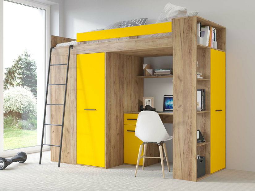 Patrová postel 90 cm Vivian (L) (s roštem) (dub craft zlatý + žlutá)