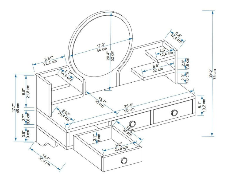 Toaletní stolek Makole (bílá)