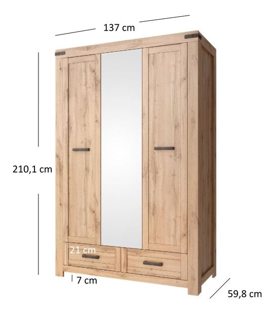 Šatní skříň Mirella 3D2S (dub wotan)