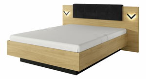 Manželská postel 160 cm Versaccio (s úložným prostorem) (s osvětlením) (bez matrace a roštu) (dub scandi + černá)