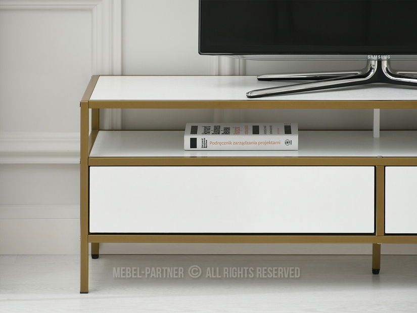 TV stolek/skříňka Soren Rtv (bílé dřevo + zlatá)