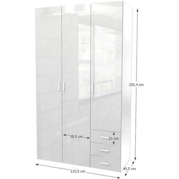 Šatní skříň Got 70427 3D (bílá + vysoký lesk bílý)