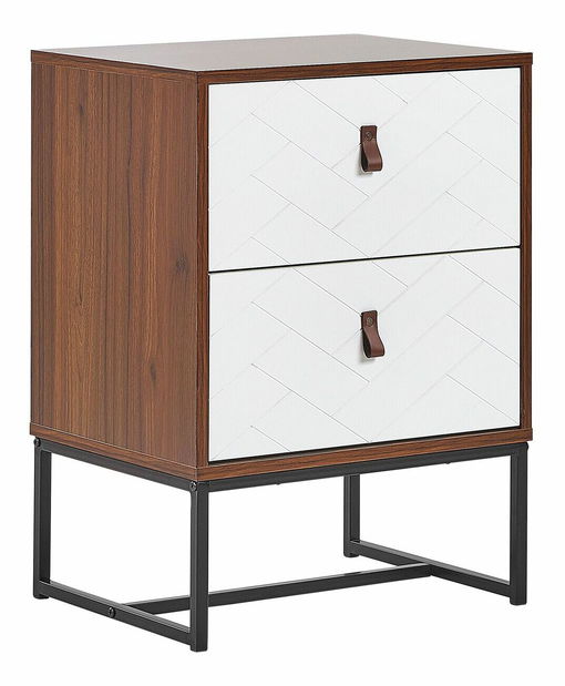 Noční stolek NAVVEA (tmavé dřevo + bílá)