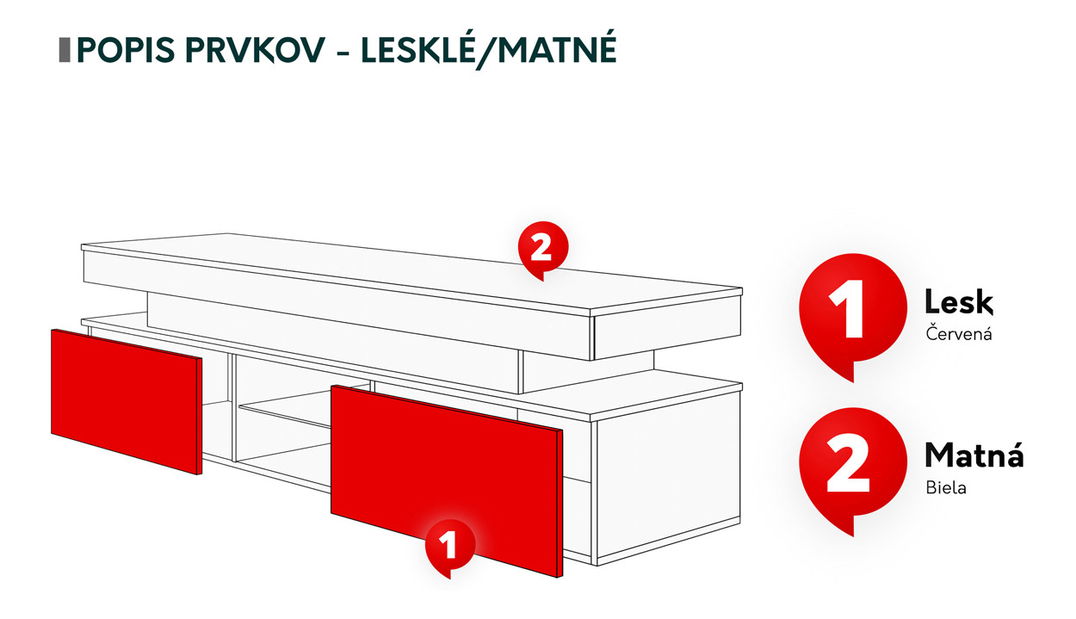 TV skříňka Lesteralo 2D 190 (bílá + lesk bílý) (s modrým LED osvětlením) *výprodej