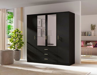 Šatní skříň Selforta 4D (černá) (se zrcadlem)