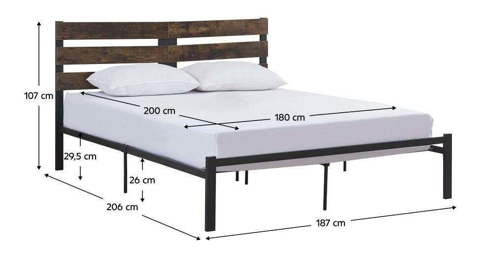 Manželská postel 180 cm Acabarian (černá + dub rustikal) (s roštem)