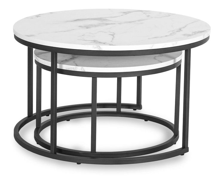 Set 2 konferenčních stolků Delito Max (mramor bílý + černá)