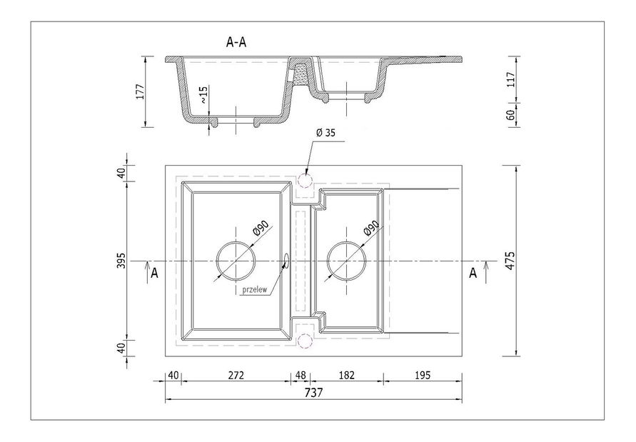 Kuchyňský dřez Dortuna (bílá) (bez otvoru pro baterii) (P)