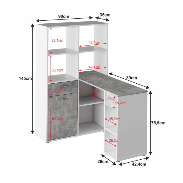 Rohový PC stolek Minnisi (beton)