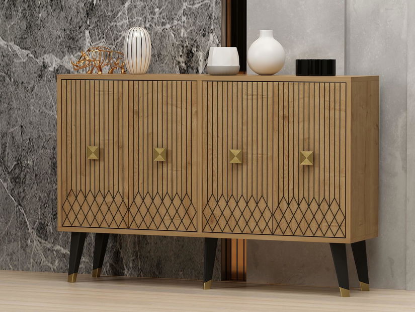 Skříňka Pepolo (dub safírový + zlatá)