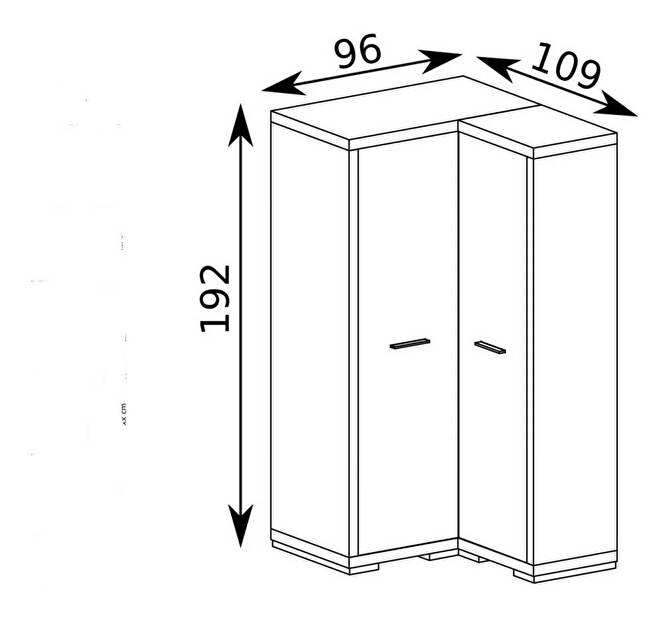 Rohová šatní skříň Vega 39 (dub santana světlý)