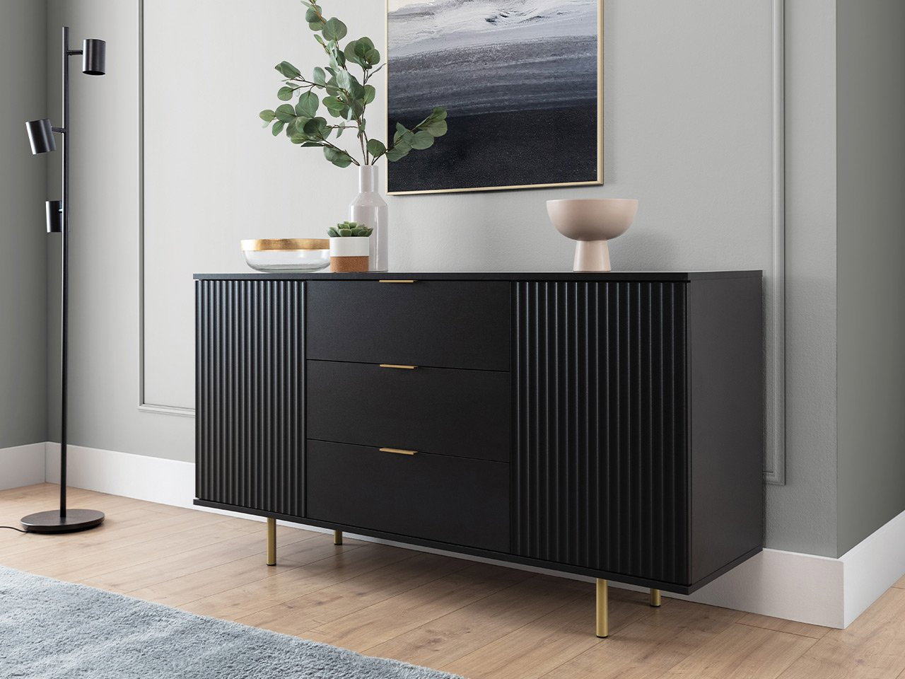 Komoda Newelon K2D3SZ NW02 (černá + zlatá)