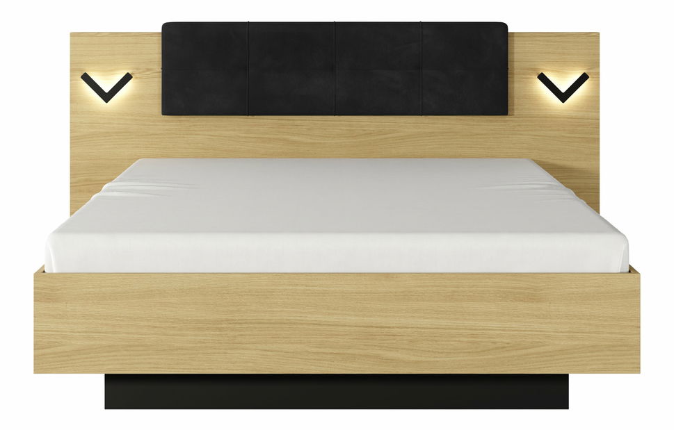 Manželská postel 160 cm Versaccio (s úložným prostorem) (s osvětlením) (bez matrace a roštu) (dub scandi + černá)