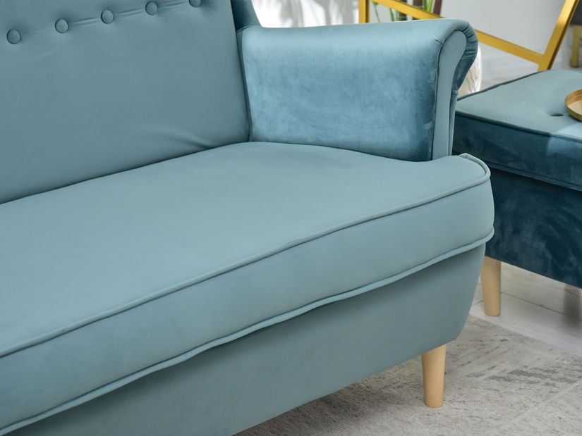 Pohovka dvousedačka ve tvaru ušák Muriera (modrá + buk)