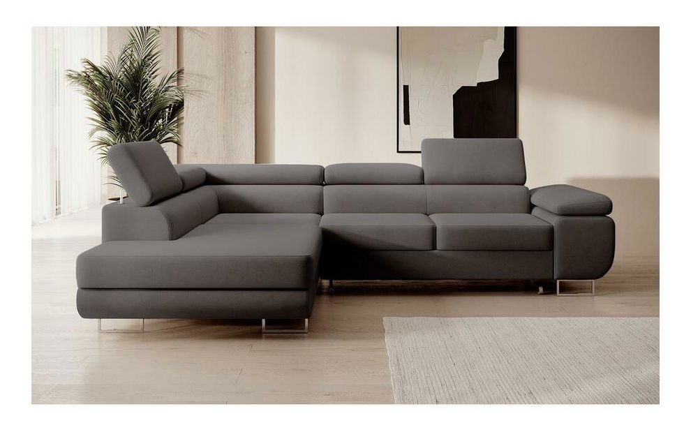 Rohová sedací souprava Stiletto (L) (šedočerná světlejší + stříbrná)