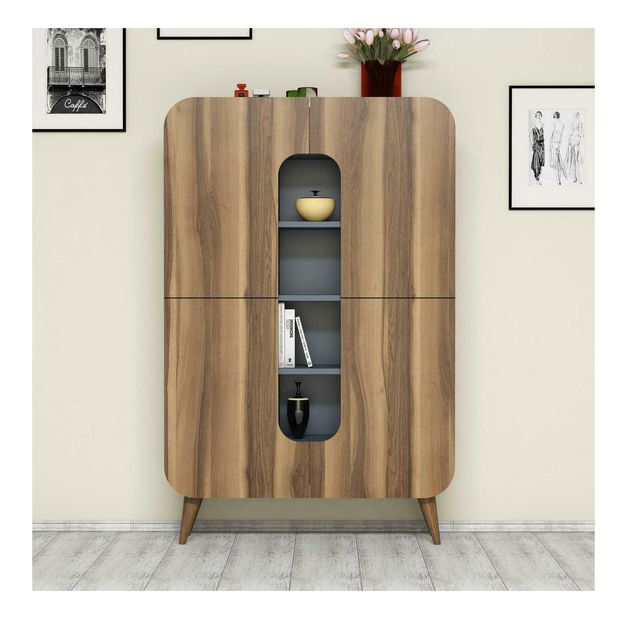 Skříňka Mins (ořech + modrá)