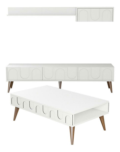 Sada nábytku do obývacího pokoje Lyantela (bílá + ořech)