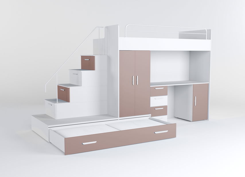 Dětská postel Ruby V (bílá + růžová) (s rošty)