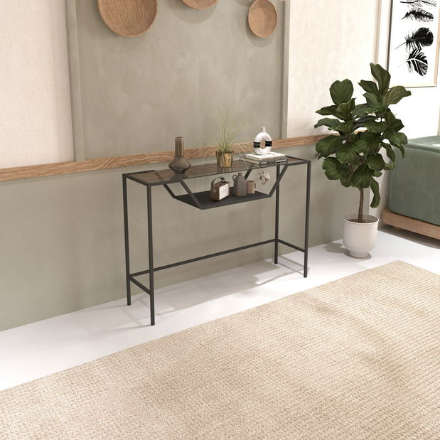 Konzolový stolek Ladone (černá + kouřové sklo)