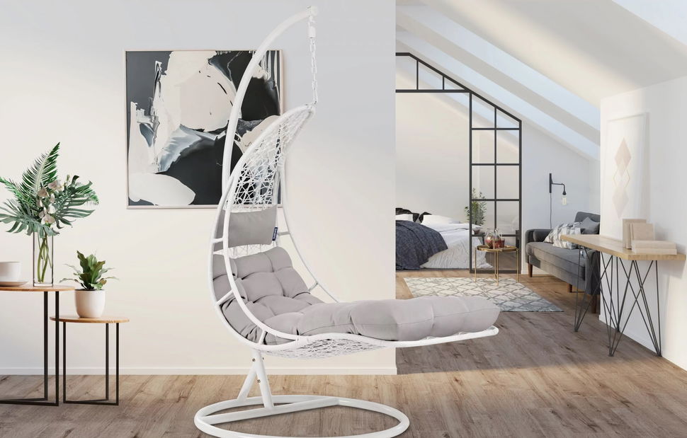 Závěsné křeslo Cleopatra (bílá + světle šedá)