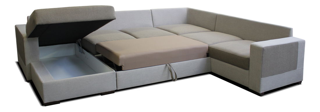 Rohová sedací souprava U Mega L+2F+A+2 (světle hnědá + bílá) (L)