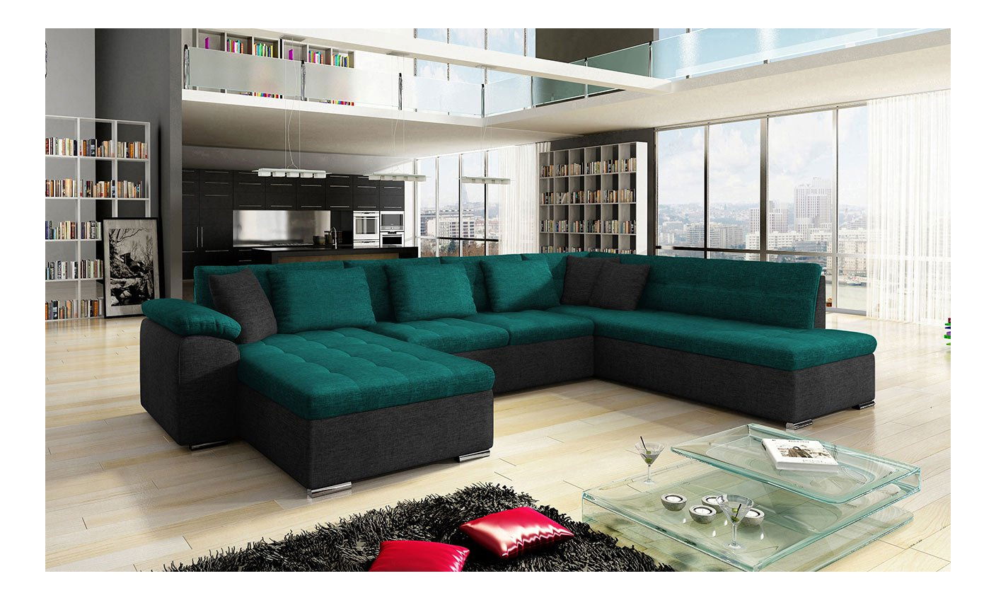 Rohová sedací souprava Talia (tmavě zelená + tmavě šedá)