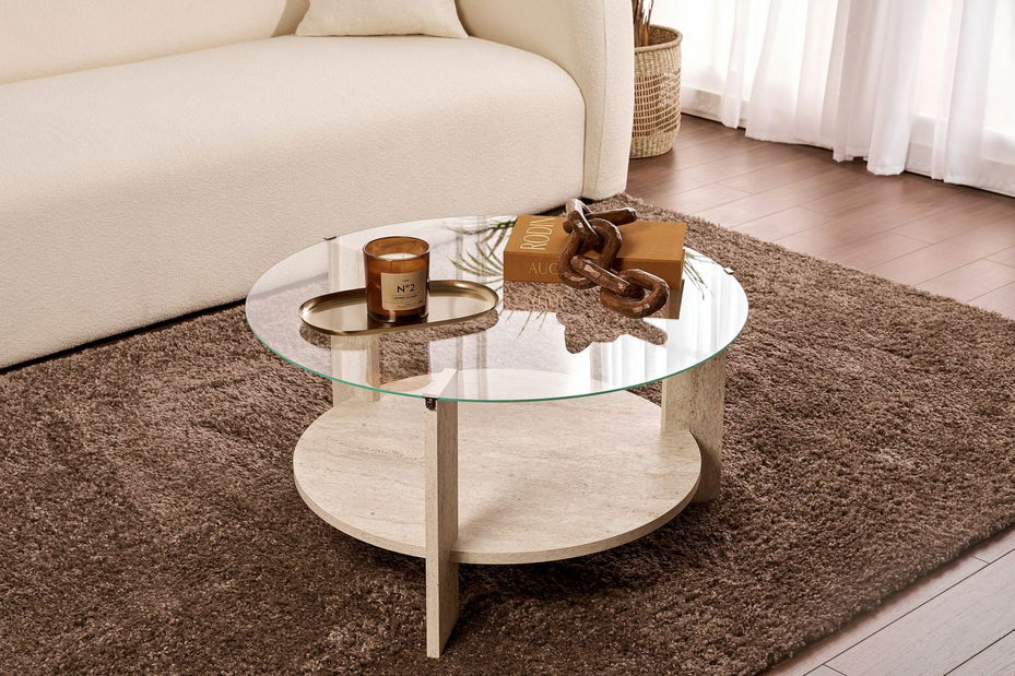 Konferenční stolek Claro (travertin + sklo)