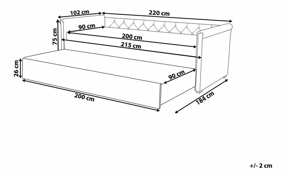 Rozkládací postel 90 cm LISABON (s roštem) (modrá)