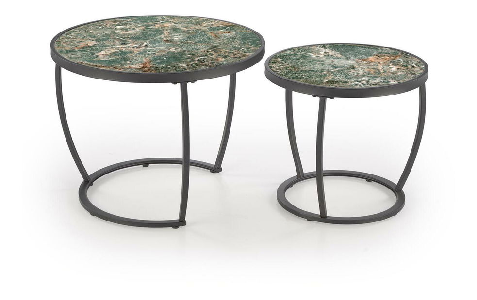Set 2 ks. konferenčních stolků Inesz (zelený mramor + černá)