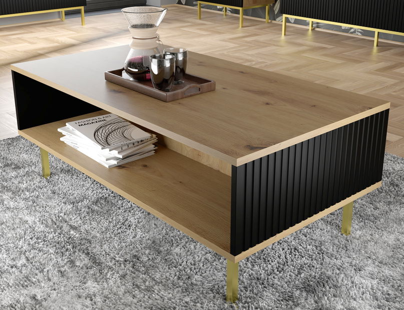 Konferenční stolek Rowanna (dub artisan + černá + zlatá)