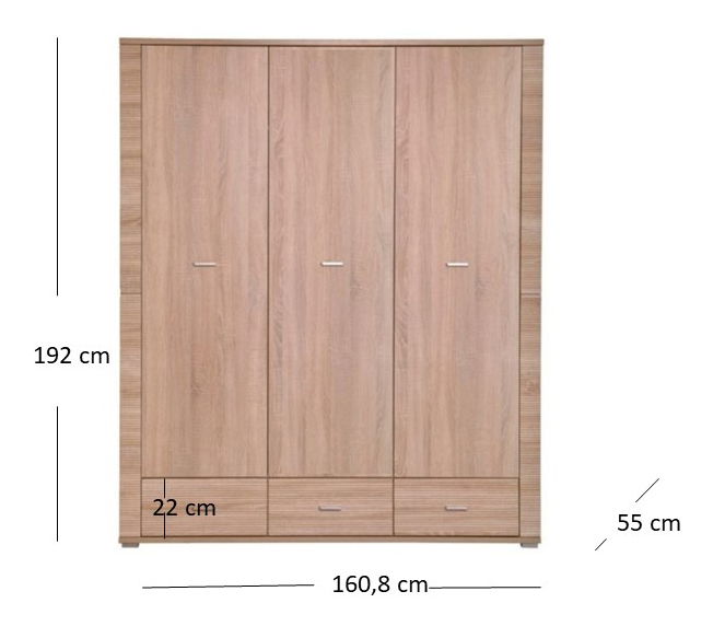 Šatní skříň Gwenn 3D3S (dub sonoma)