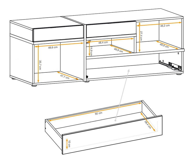 Tv stolek/skříňka Carlyn (hikora jackson + černá) (s LED osvětlením)