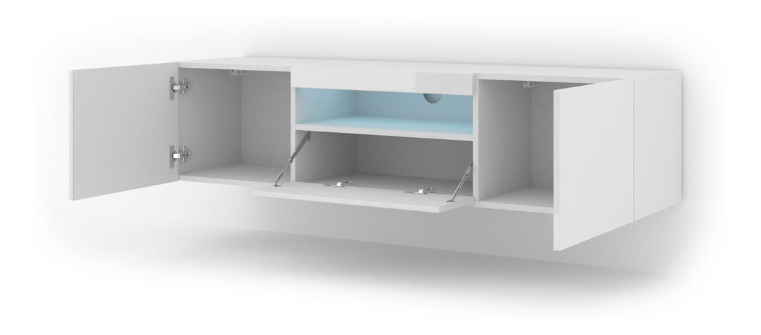 TV stolek/skříňka Aurinko 150 (lesklá bílá) (s osvětlením)