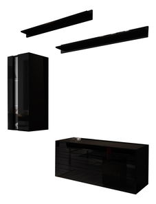 Obývací stěna Bemoi (černá + černý lesk)