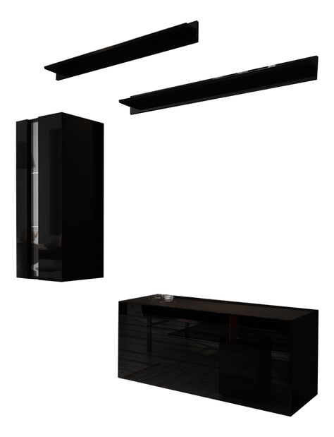 Obývací stěna Bemoi (černá + černý lesk)