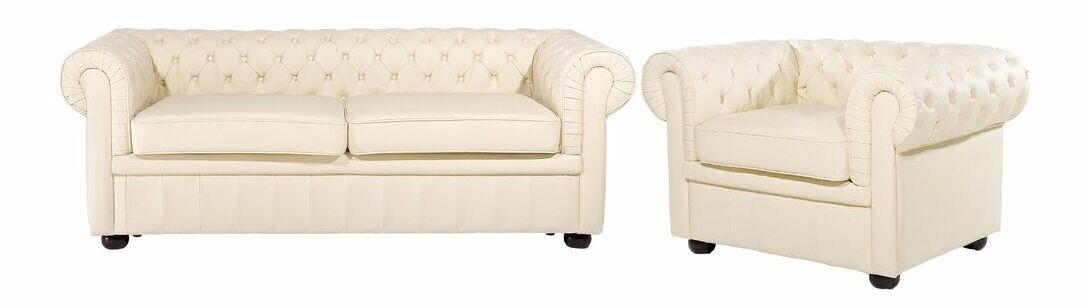 Sedací souprava CHICHESTER (kůže) (béžová) (pro 4 osoby)
