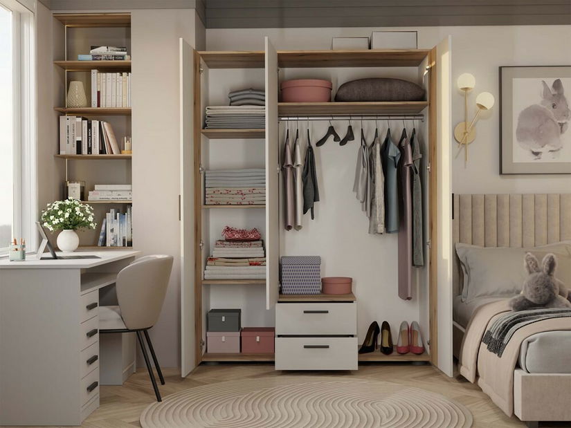 Šatní skříň Avala 1 (kašmír + dub evoke) (se zrcadlem)