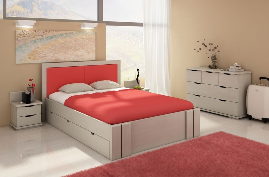 Manželská postel 180 cm Naturlig Manglerud High Drawers (borovice)
