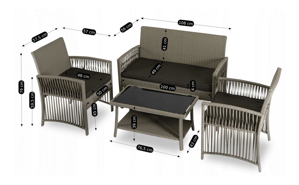 Zahradní set Frutos (béžová + šedá) (pro 4 osoby)