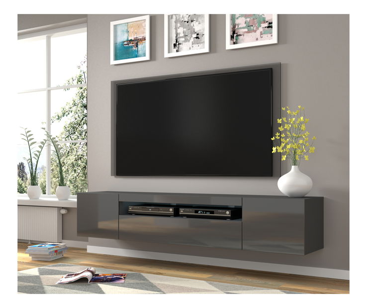 TV stolek/skříňka Aurinko 200 (lesklý grafit) (s osvětlením)