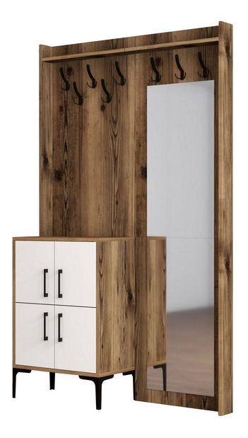 Předsíňová stěna Betina BC (ořech + bílá) (se zrcadlem)