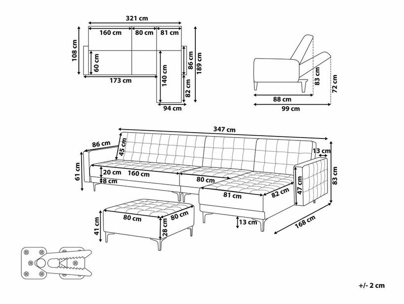 Rohová sedací souprava s taburetkou Aberde (zelená) (L)