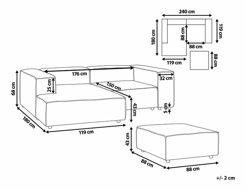 Rohová sedací souprava s taburetkou Afrika (béžová) (P)