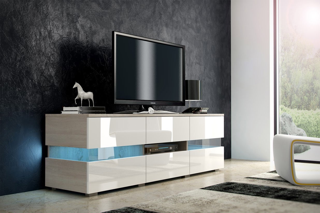 TV stolek Ivey (dub sonoma světlý + lesk bílý)