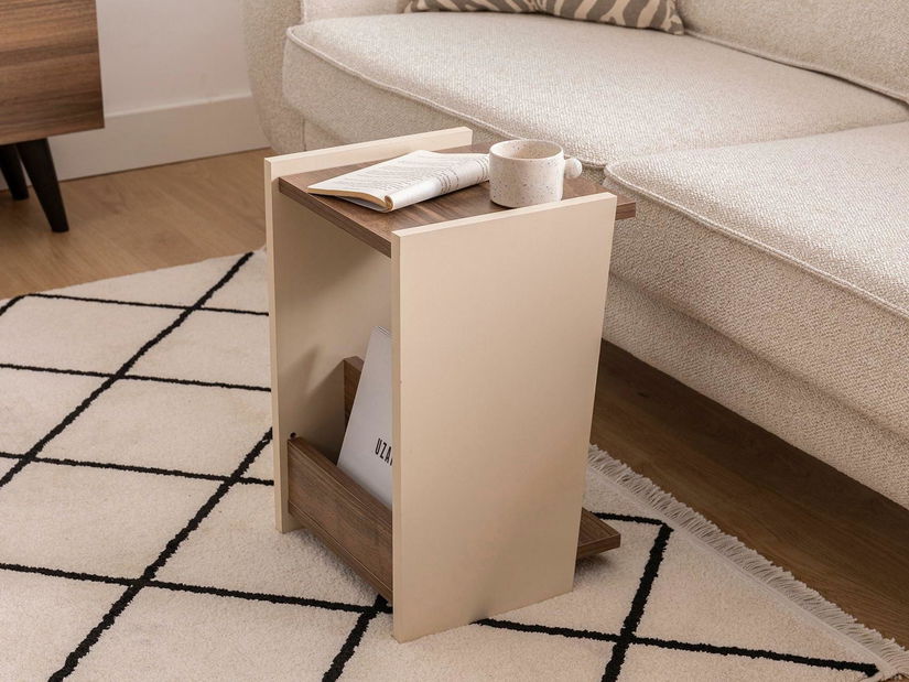 Příruční stolek Pitudu 3 (ořech + béžová)