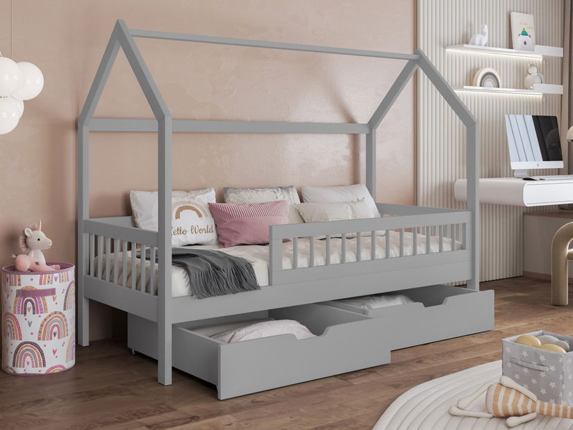 Dětská postel 90 cm Potako (šedá) (s roštem) (s úl. prostorem)