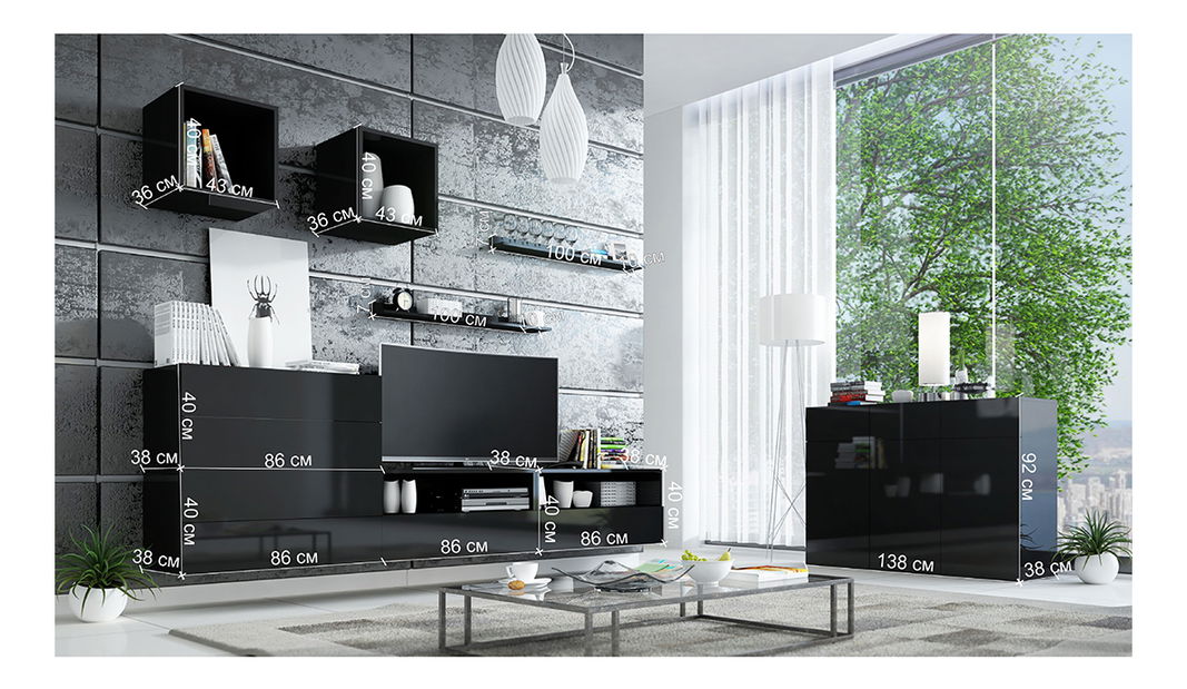 Obývací stěna Berny 50 (bílá + bílý lesk)