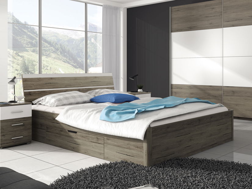 Manželská postel 180 cm Benson Typ 52 (san remo tmavý + bílá)