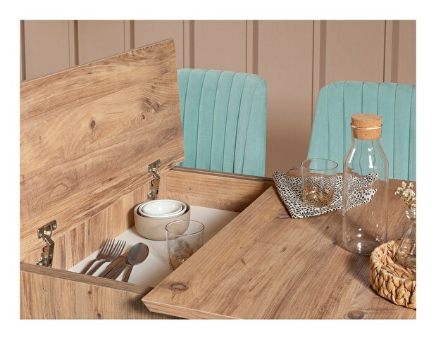 Rozkládací jídelní stůl se 2 židlemi a lavicí Vlasta (borovice antlantic + pistáciová)