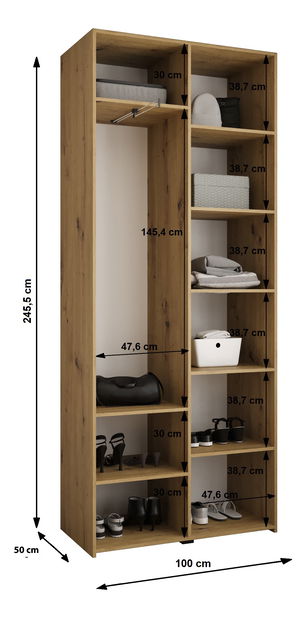 Šatní skříň 100 cm Carmela 50-2 (bílá + černá)
